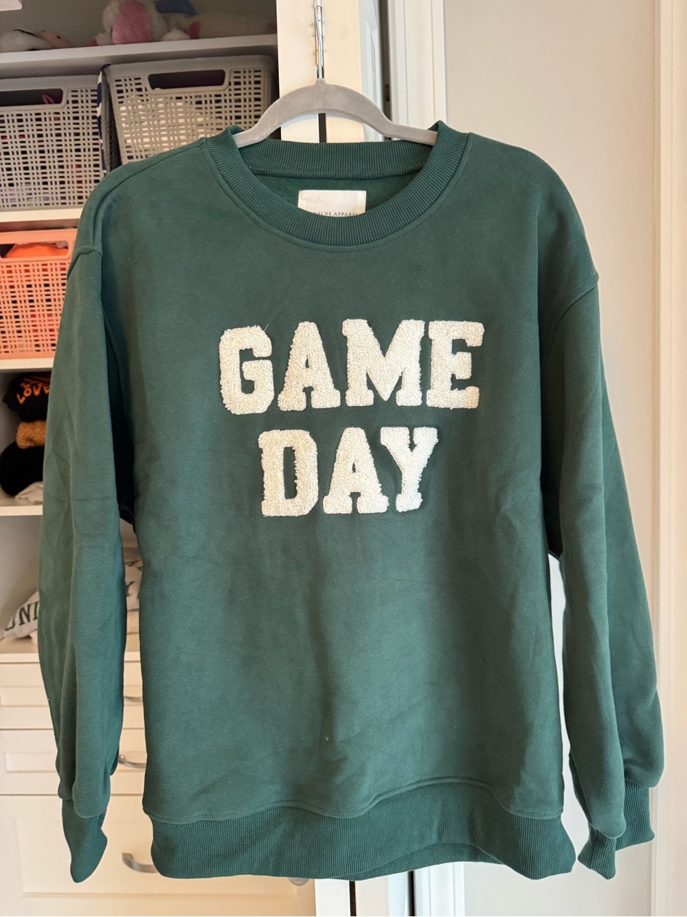 Panache Green Crewneck Sweatshirt with White Chenille 'GAME DAY'